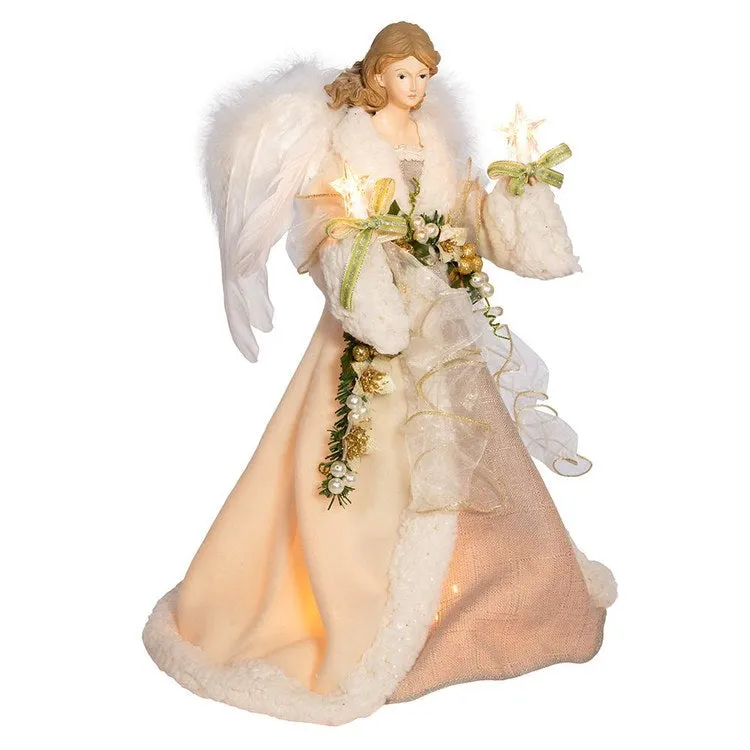 16" 10-Light Ivory and Gray Angel Tree Topper