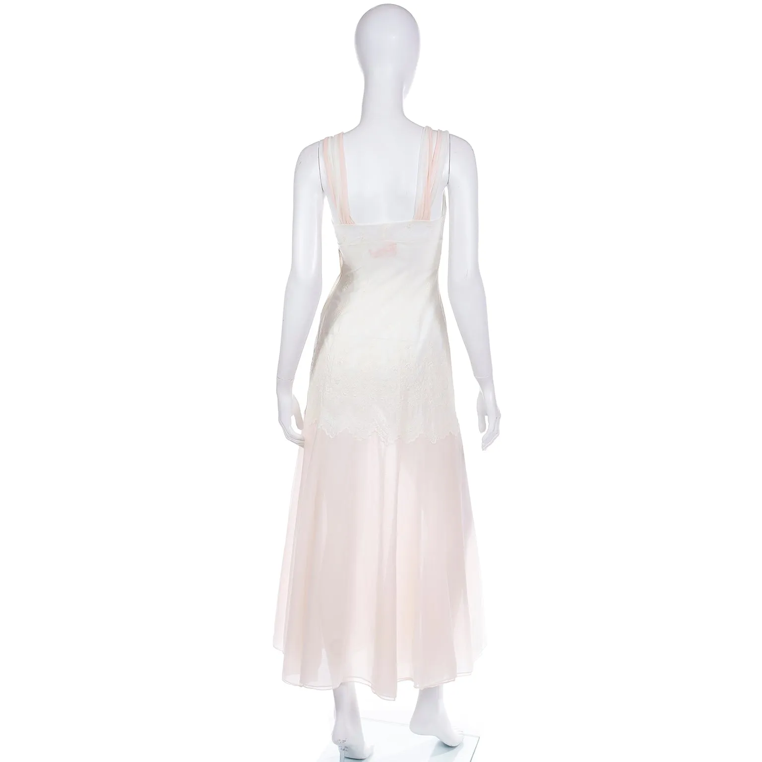 1950s Schiaparelli Pink & Ivory Nightgown and Peignoir Robe Set