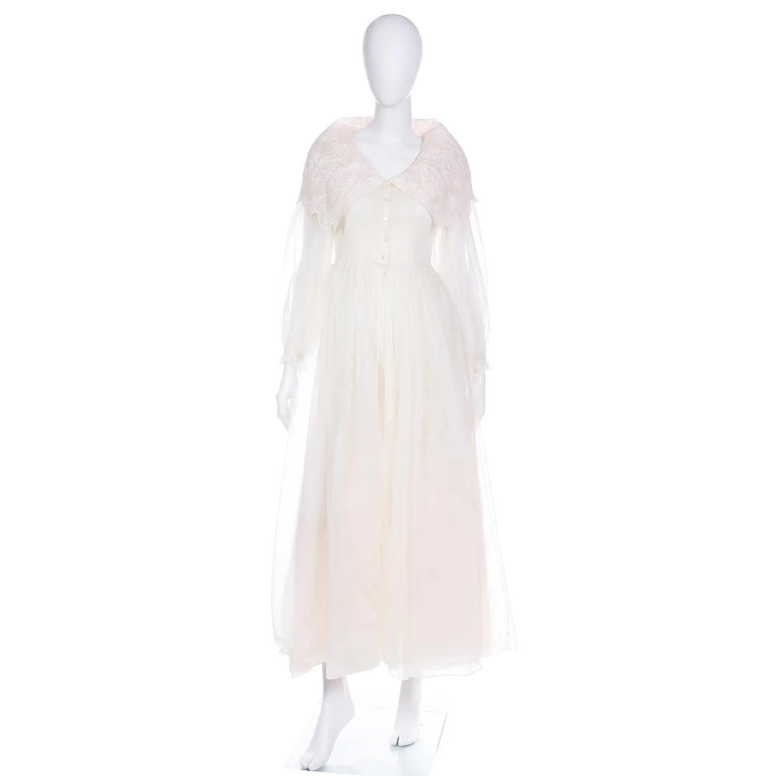 1950s Schiaparelli Pink & Ivory Nightgown and Peignoir Robe Set