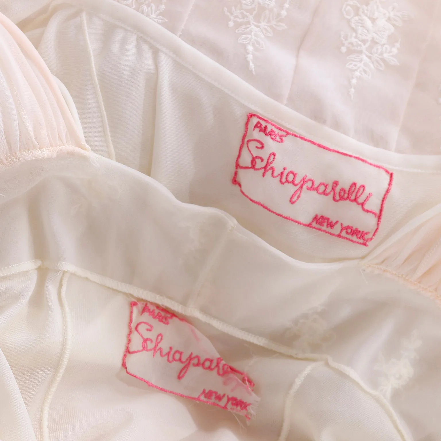 1950s Schiaparelli Pink & Ivory Nightgown and Peignoir Robe Set