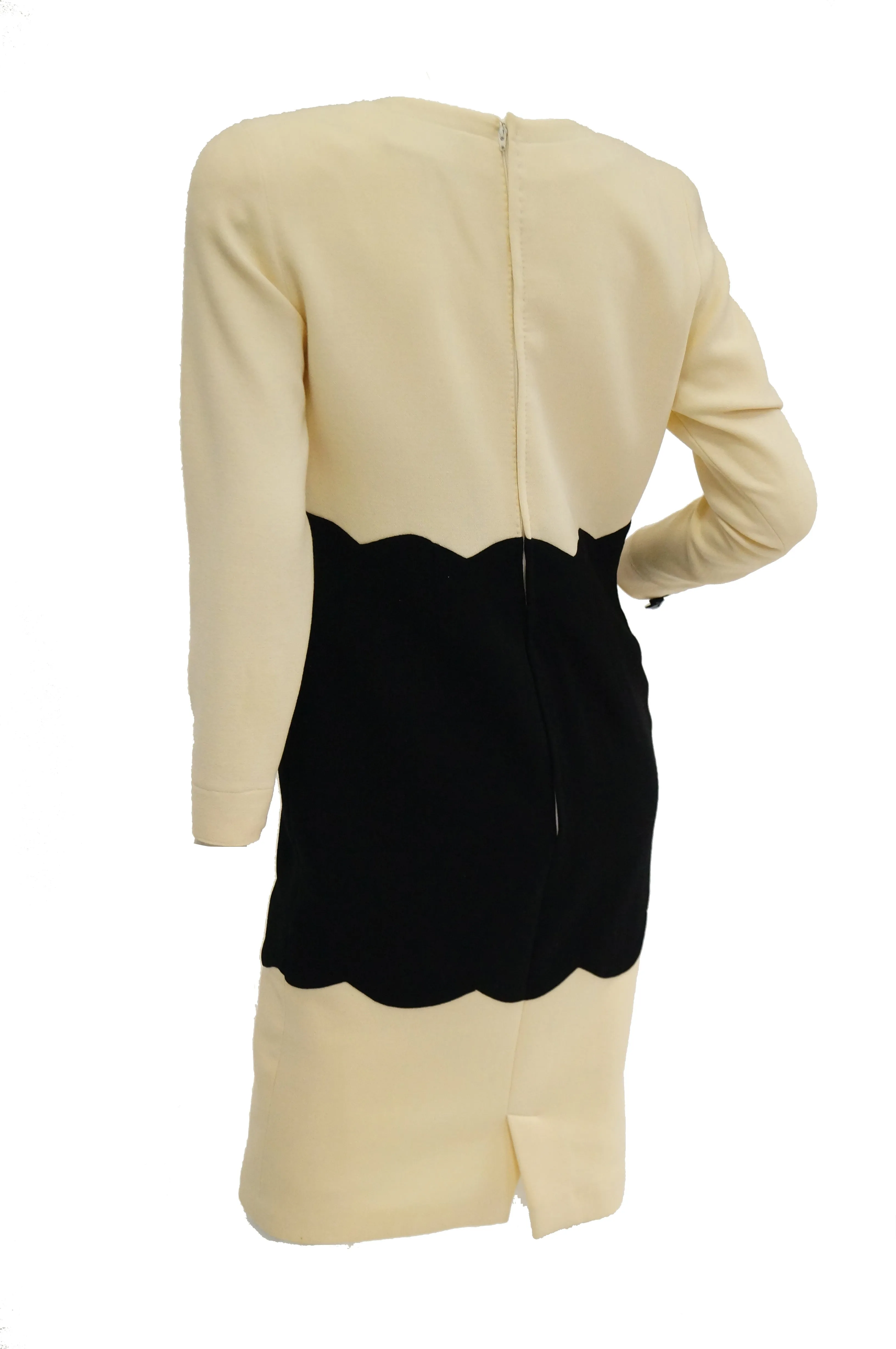 1980s Fontana Couture for Amen Wardy Cream and Black Scallop Suit Dress