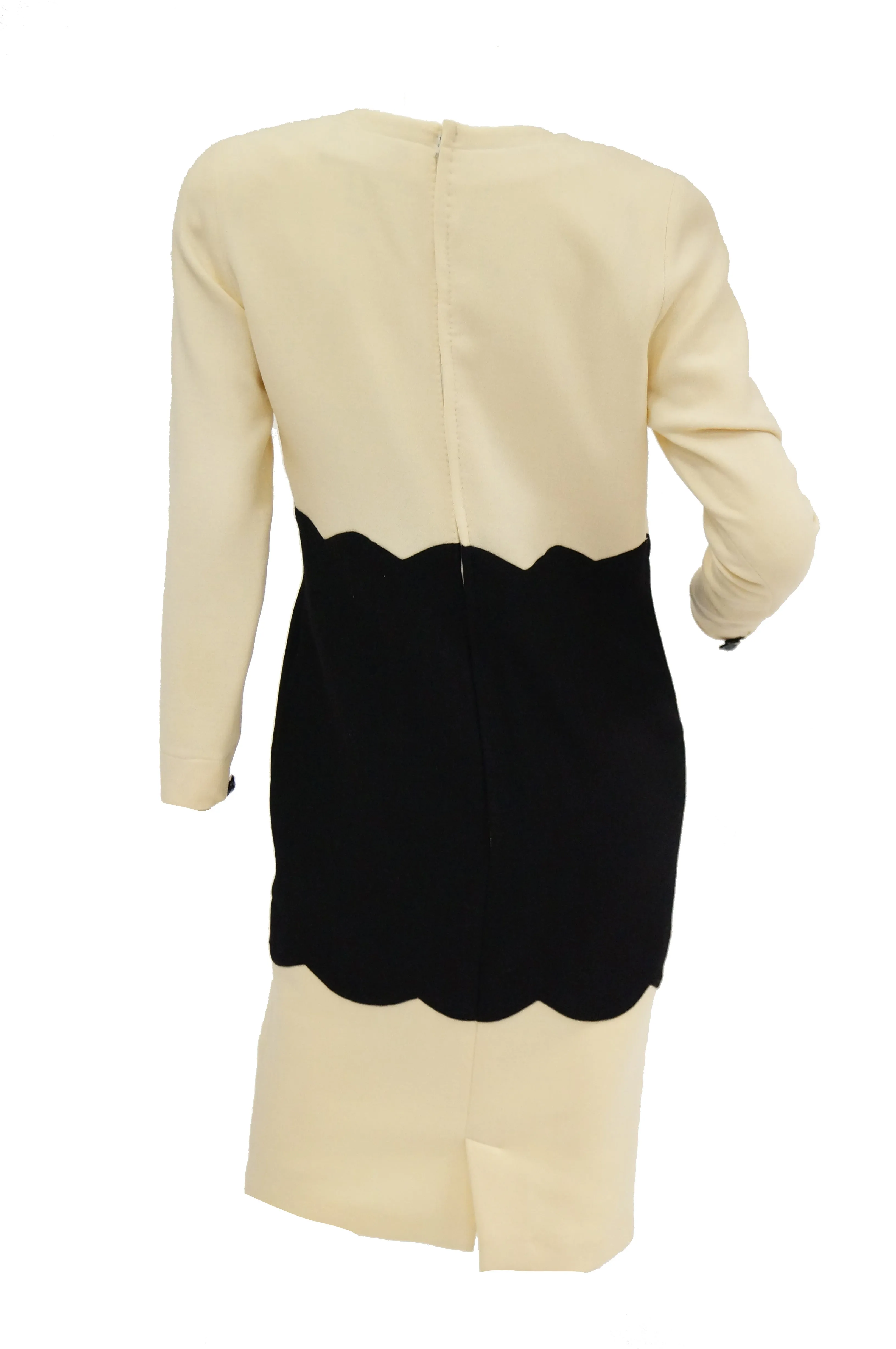 1980s Fontana Couture for Amen Wardy Cream and Black Scallop Suit Dress