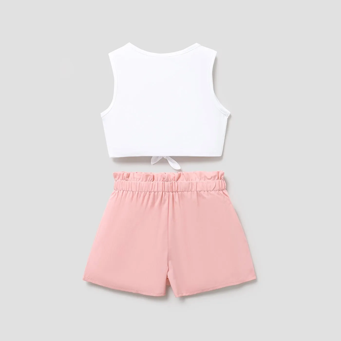 2pcs Kid Girl Tie Knot Sleeveless Tee and Elasticized Paperbag Shorts Set