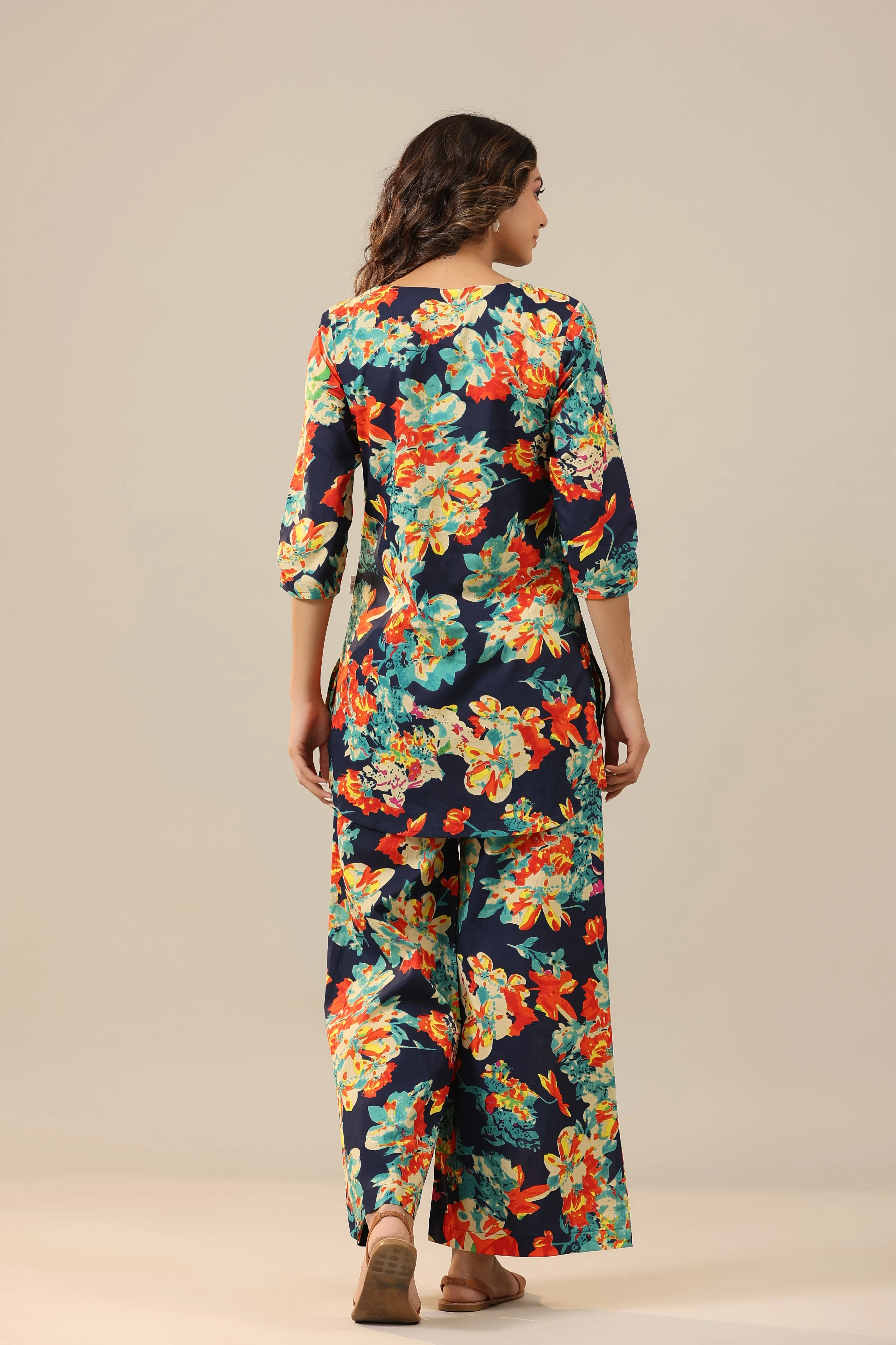 Abstract Pop Jaal on Blue Cotton Palazzo Loungewear Set