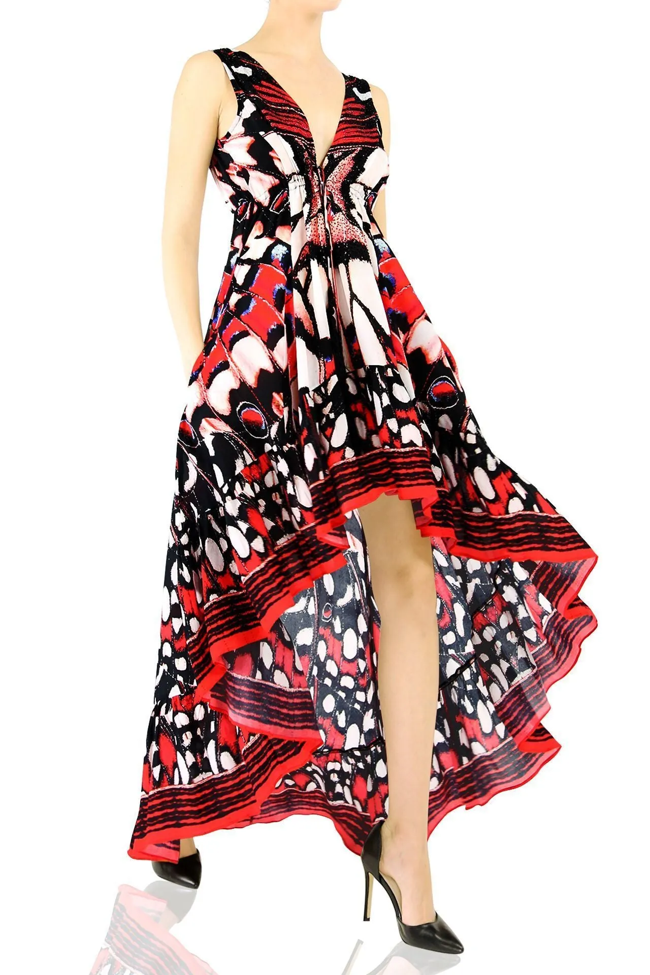 Annabella Butterfly Print High Low Maxi Dress