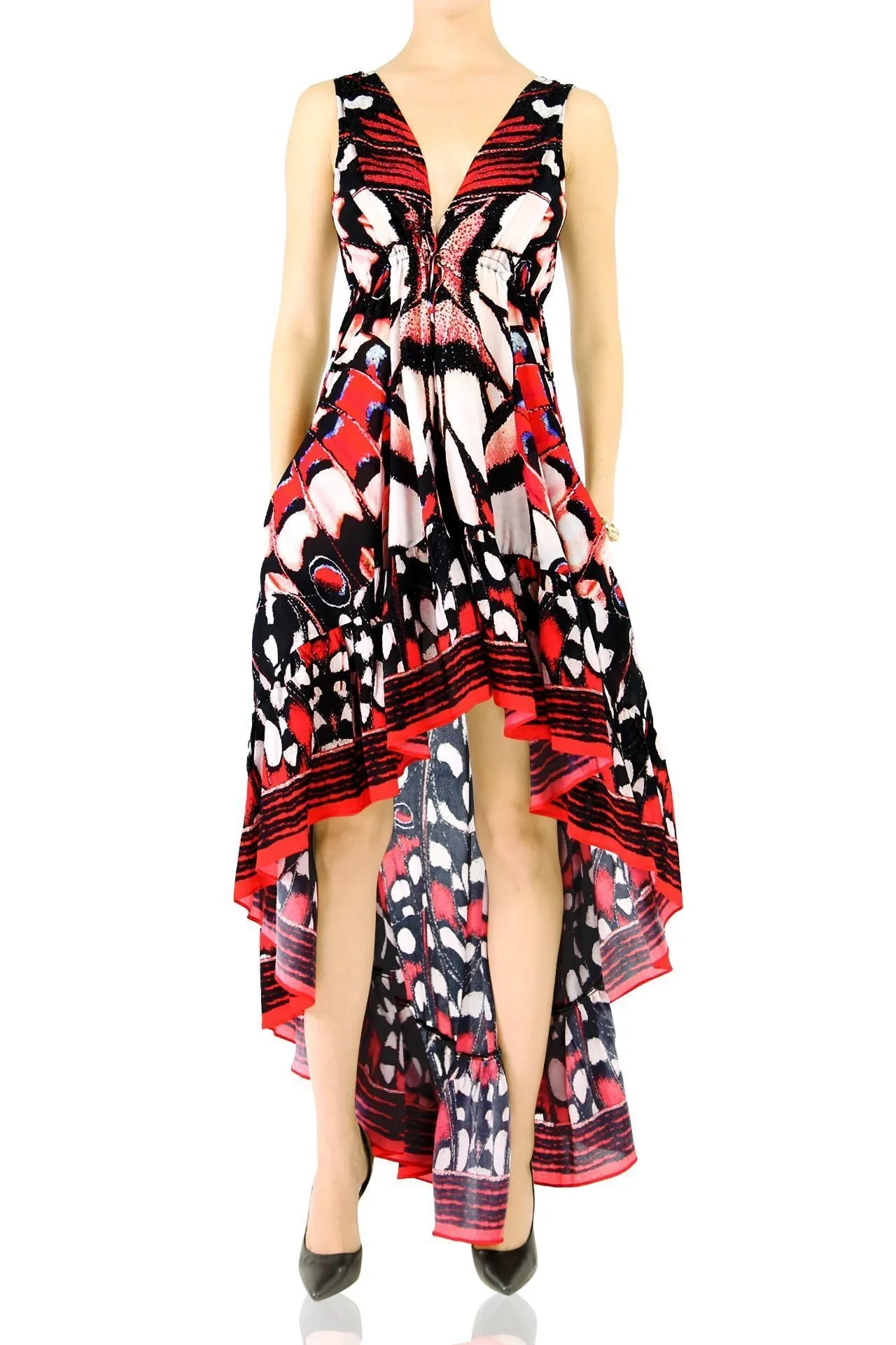 Annabella Butterfly Print High Low Maxi Dress