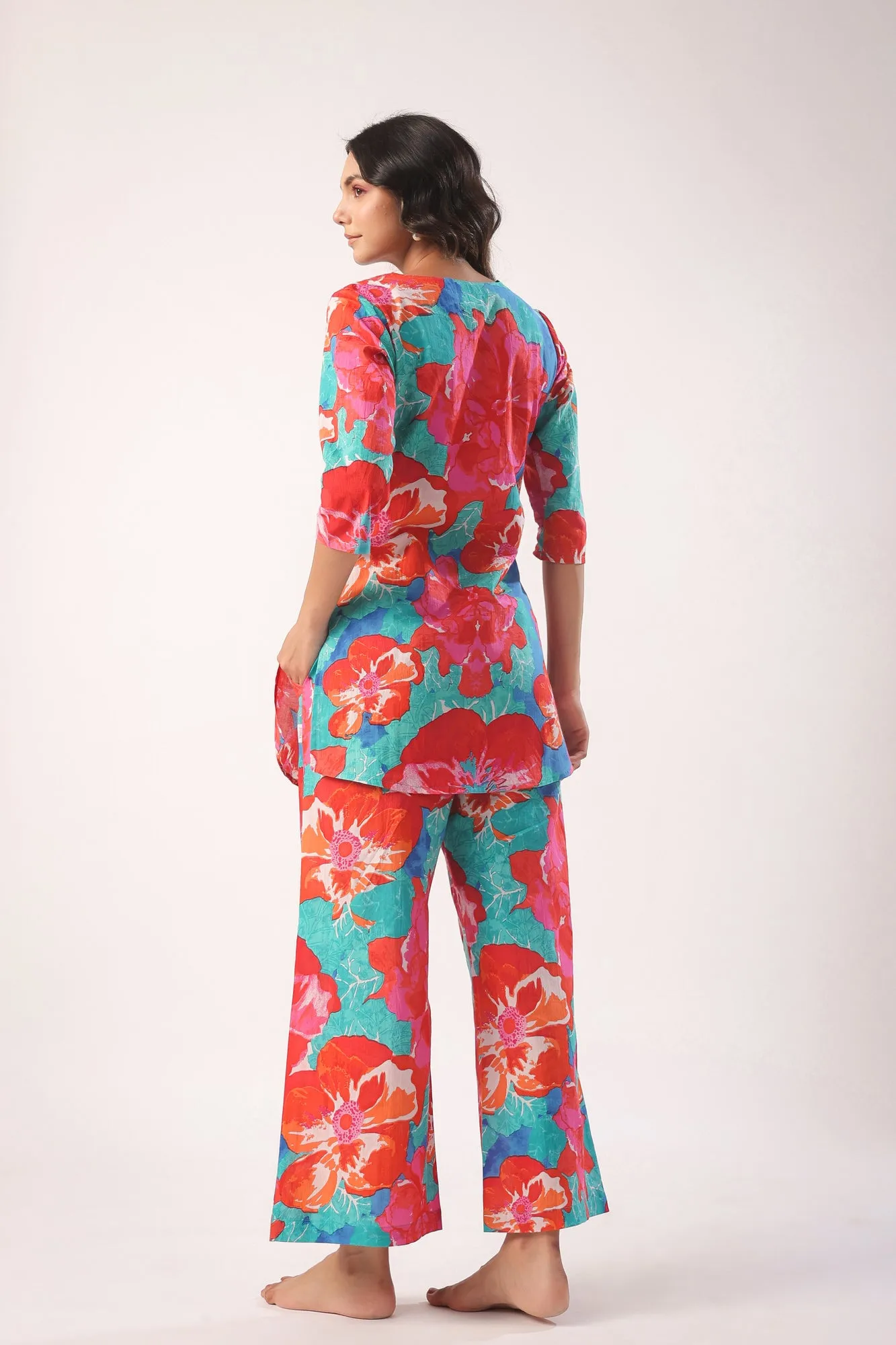 Artistic Bloom Cotton Palazzo Loungewear Set