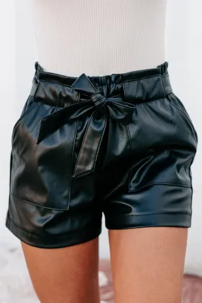 ASKING FOR TROUBLE FAUX LEATHER PAPERBAG WAIST SHORTS (BLACK)