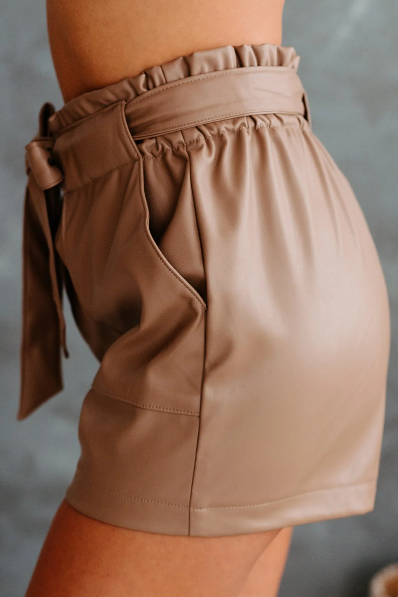 Asking For Trouble Faux Leather Paperbag Waist Shorts (Cappuccino)