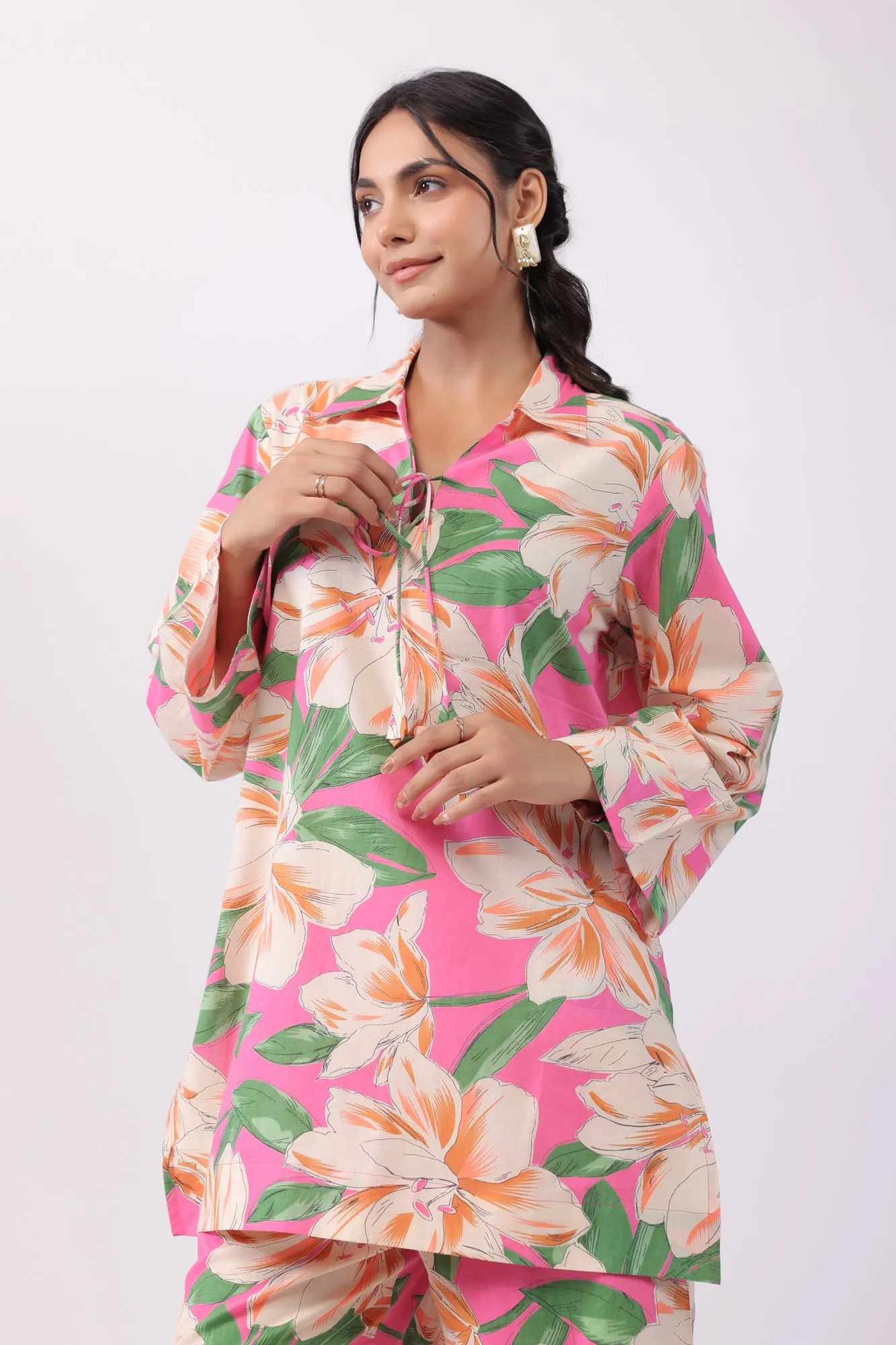 Azalea Pink Cotton Palazzo Loungewear Set