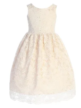 Big Girls Champagne Lace V Back Junior Bridesmaid Dress 8-14