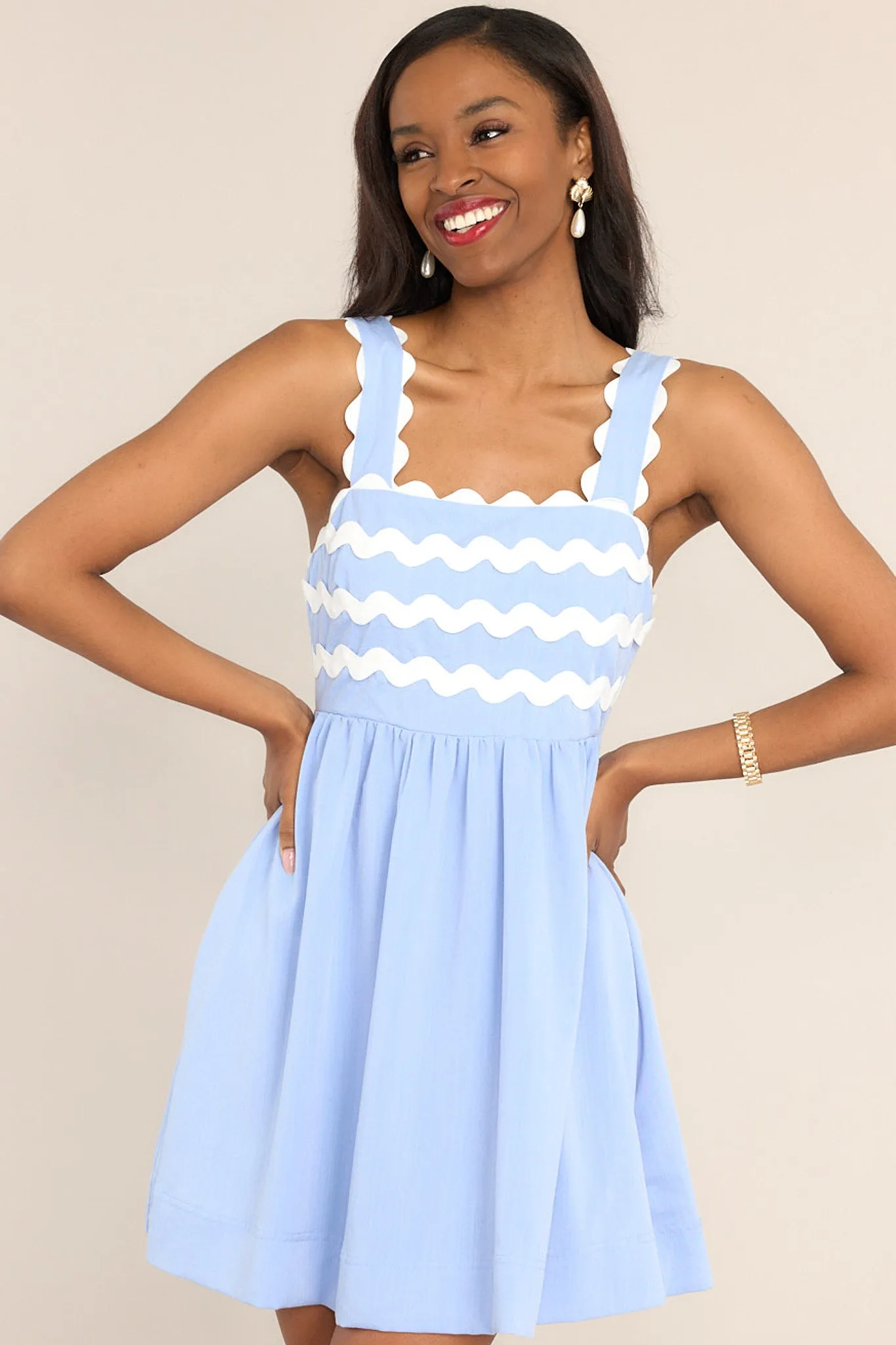 Birds Singing Light Blue Scalloped Mini Dress