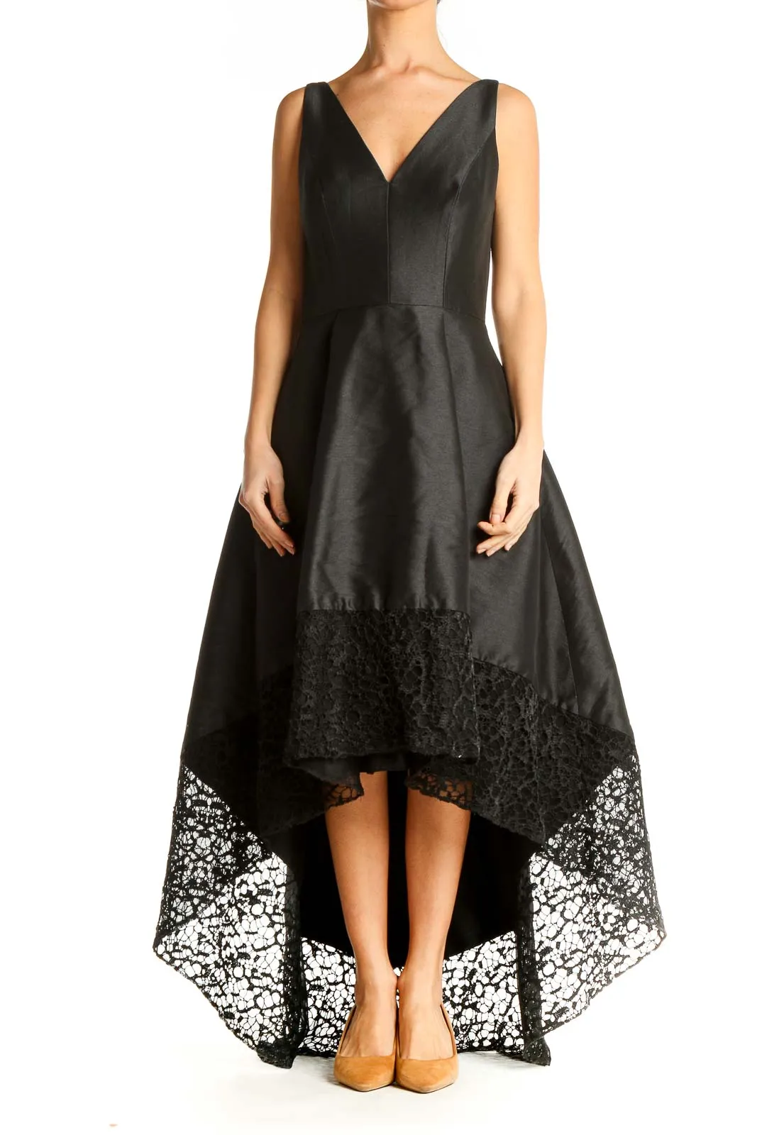 Black Lace Fancy High-Low Dress