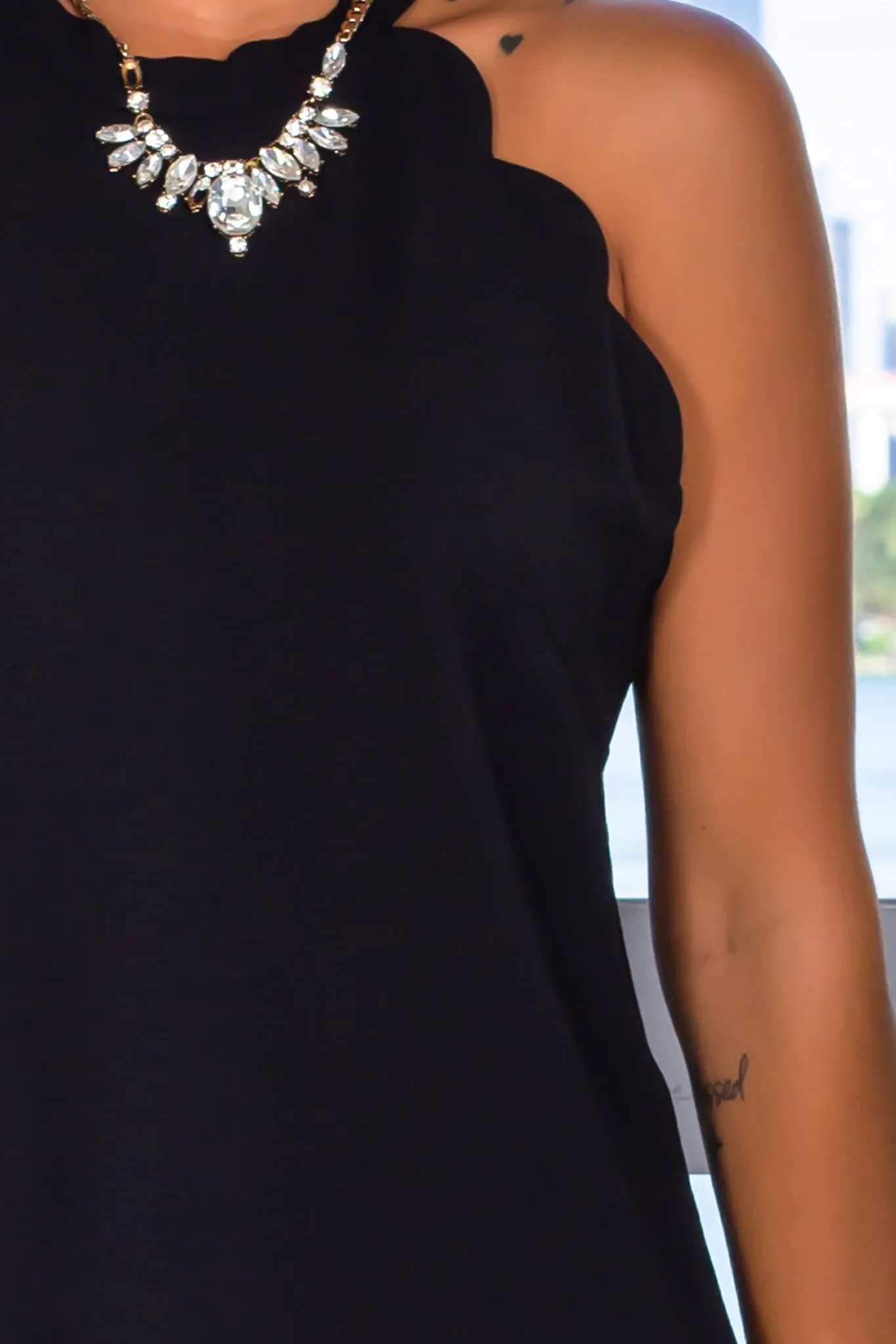 Black Scalloped Short Dress