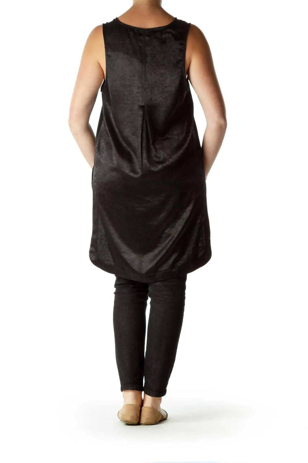 Black Shiny High Low Day Dress