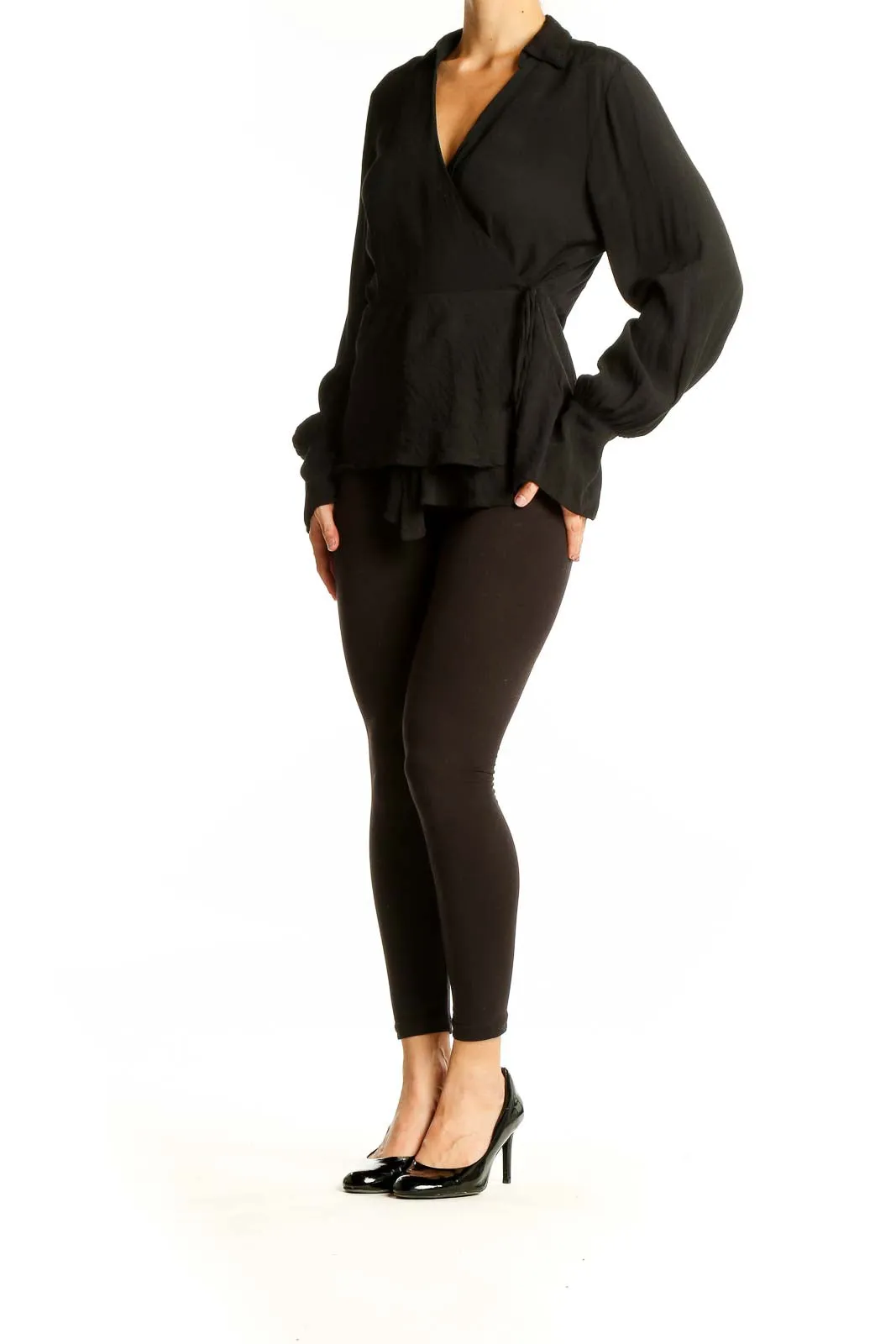 Black Wrap-Style Viscose Blouse