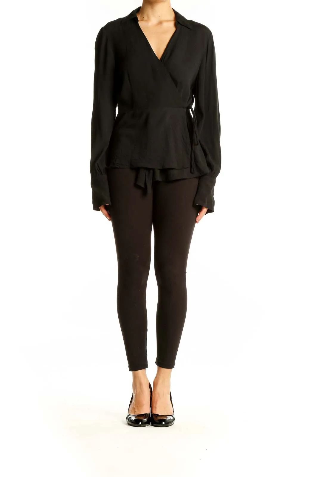 Black Wrap-Style Viscose Blouse