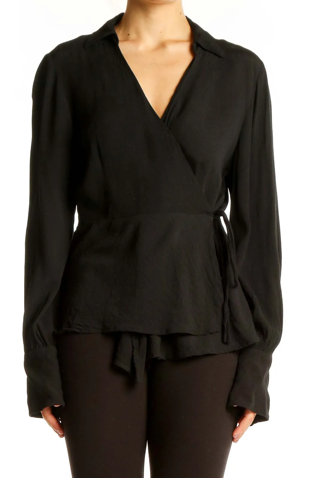 Black Wrap-Style Viscose Blouse