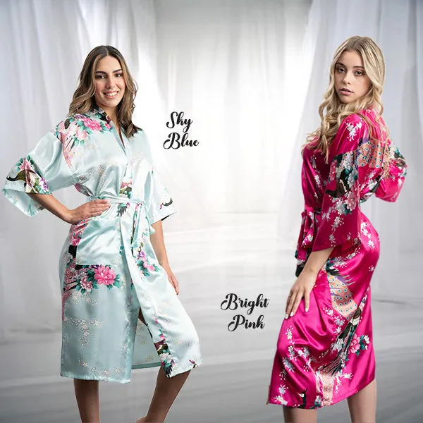 Bridesmaid Robe Set of 15, Floral, Womens Sizes 2-18, Mid Length