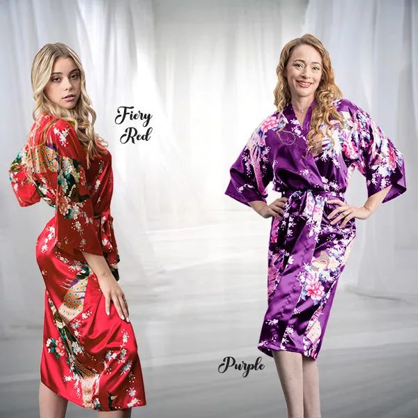 Bridesmaid Robe Set of 15, Floral, Womens Sizes 2-18, Mid Length