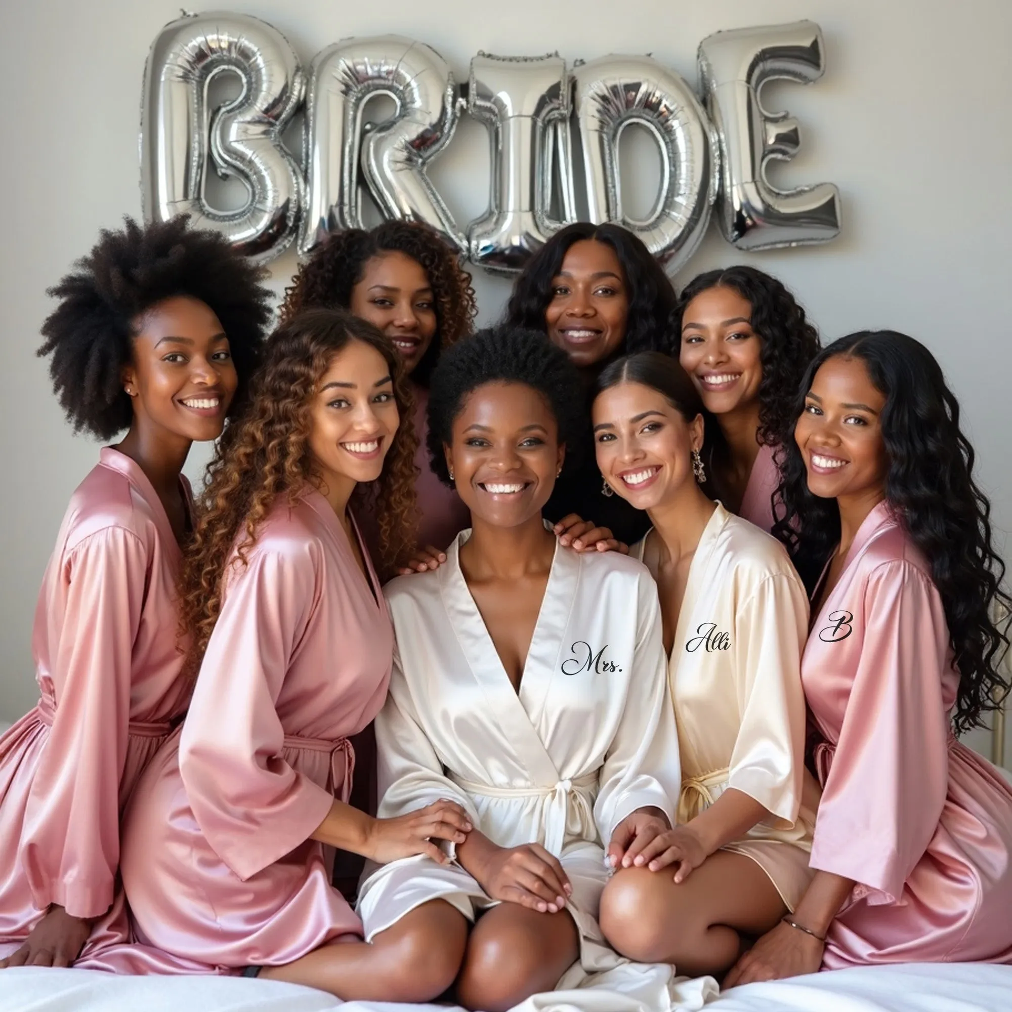 Bridesmaid Robe Set of 8, Personalized Robes in Front & Back, 26 Colors, 3T-6XL