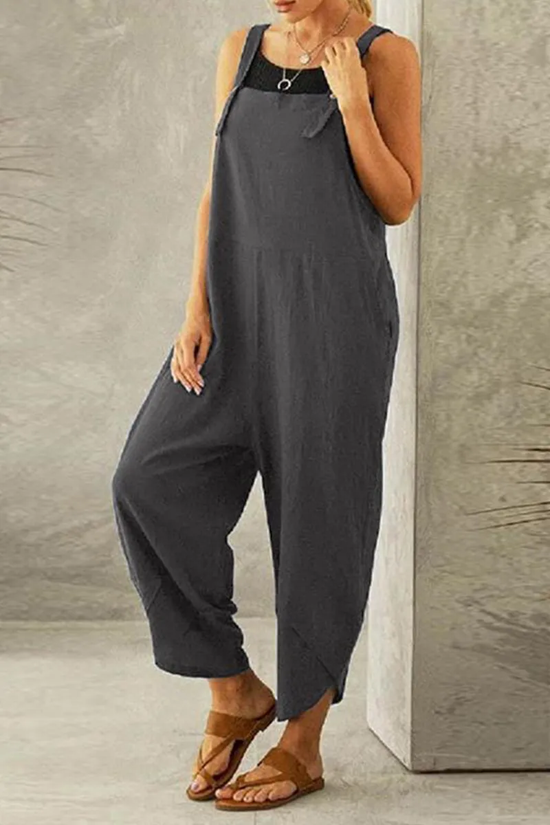 Casual & Stylish Classic Solid Buttons Capris Loose Jumpsuits(8 Colors)