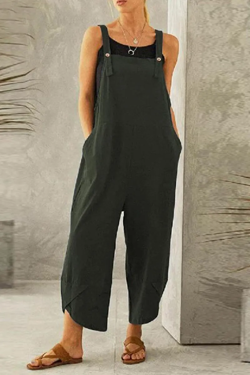 Casual & Stylish Classic Solid Buttons Capris Loose Jumpsuits(8 Colors)