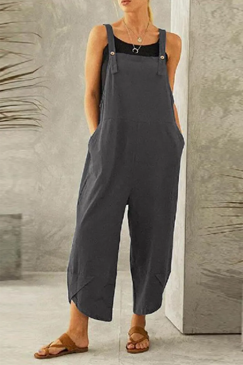 Casual & Stylish Classic Solid Buttons Capris Loose Jumpsuits(8 Colors)