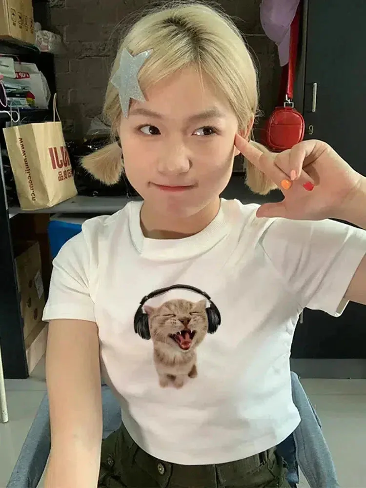 Cat with Earphones Tee