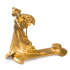 Charles Korschann Lighted Gilt Bronze Figural Sculpture and Inkwell