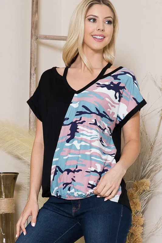 Cold Shoulder Wrap Front Top