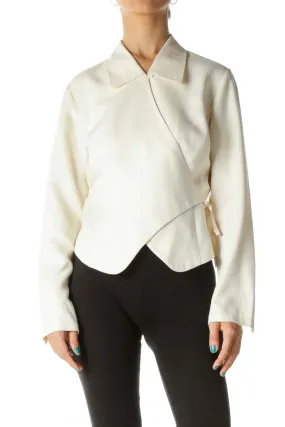 Cream 100% Silk Collared Wrap Blouse