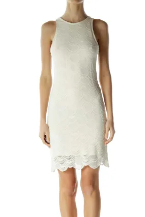 Cream Crocheted Scalloped Day Dress