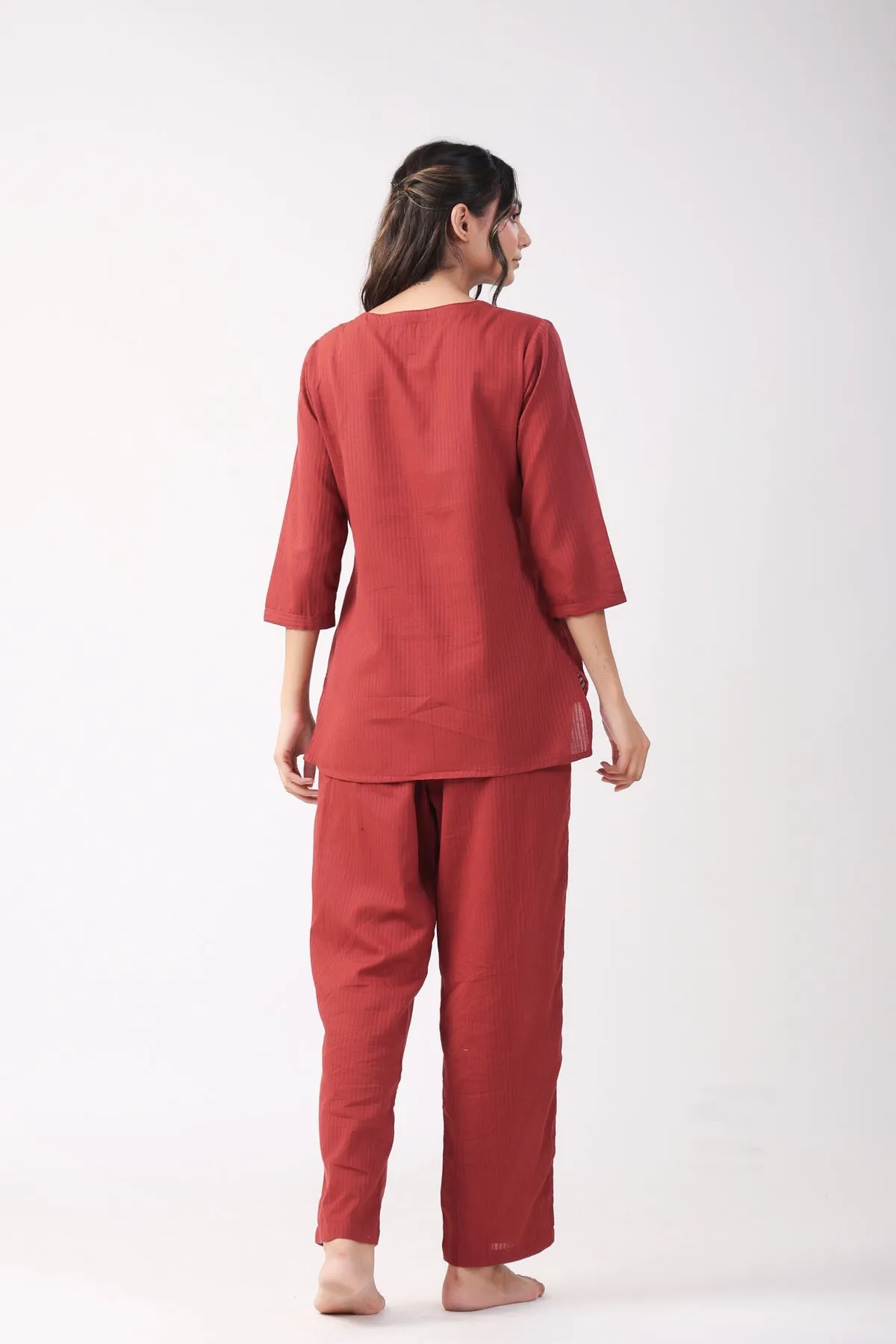 Crimson Comfort Cotton Loungewear Top Set