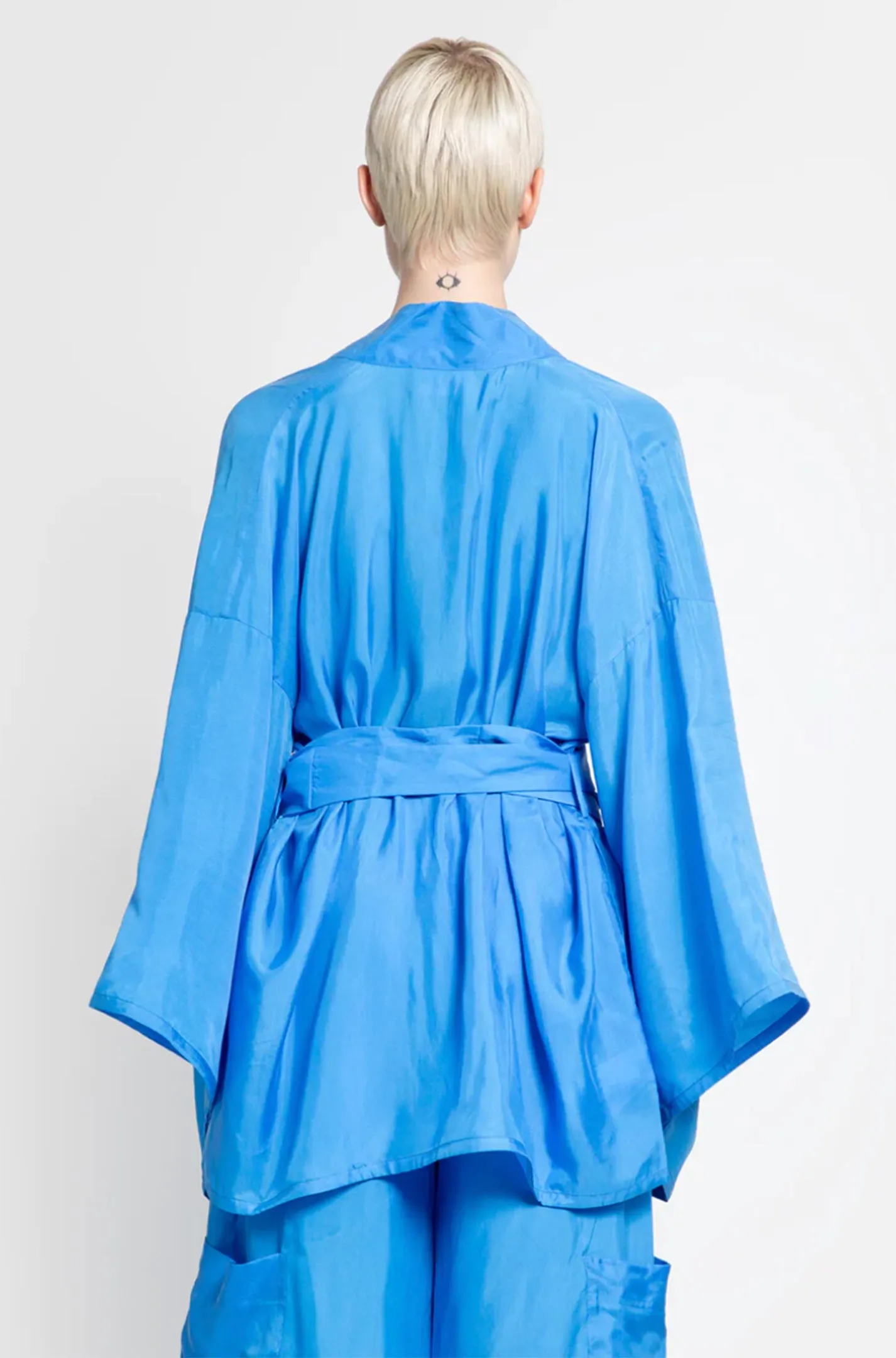 Cupro Belted Kimono in Sky Blue