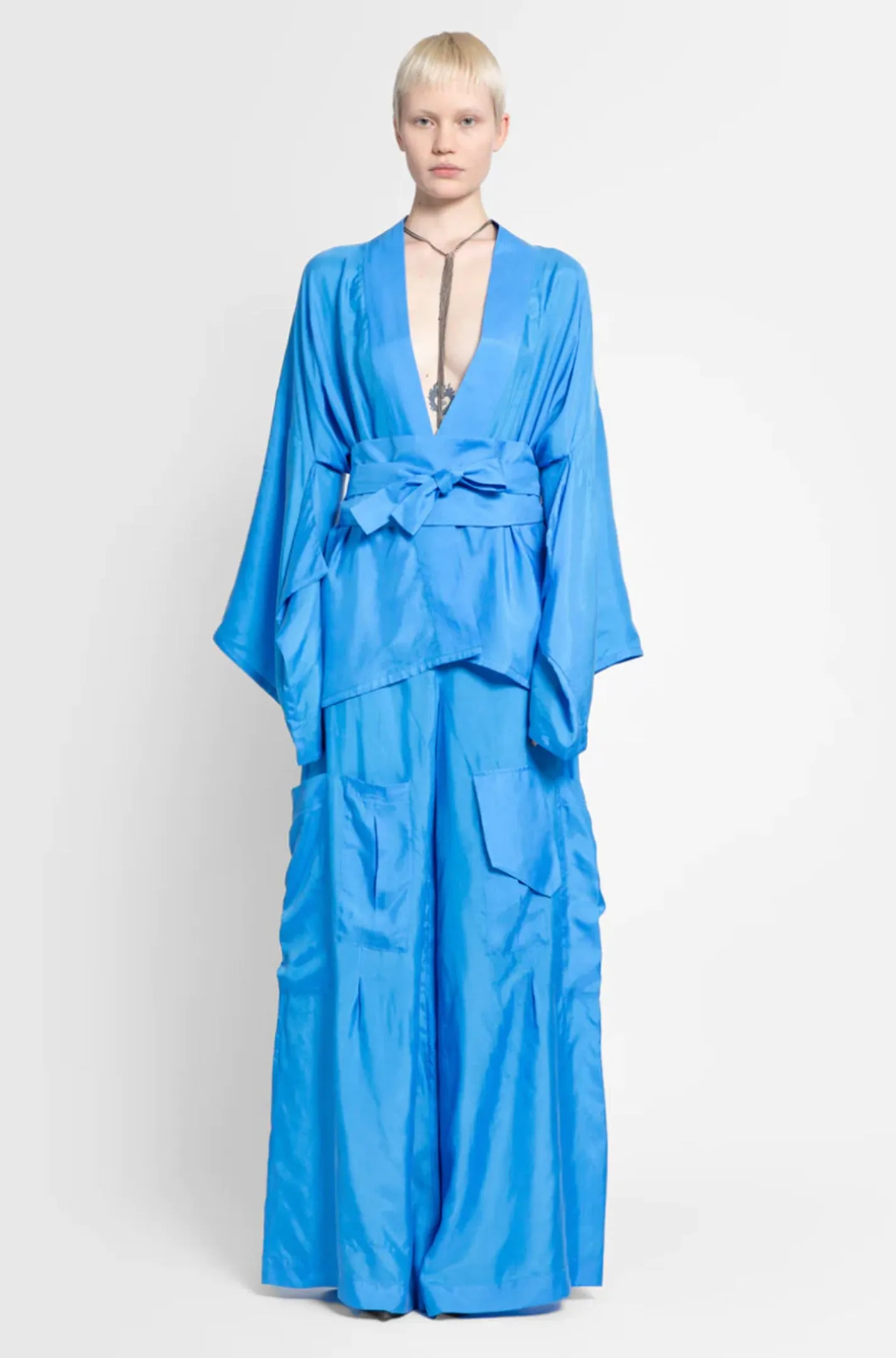 Cupro Belted Kimono in Sky Blue