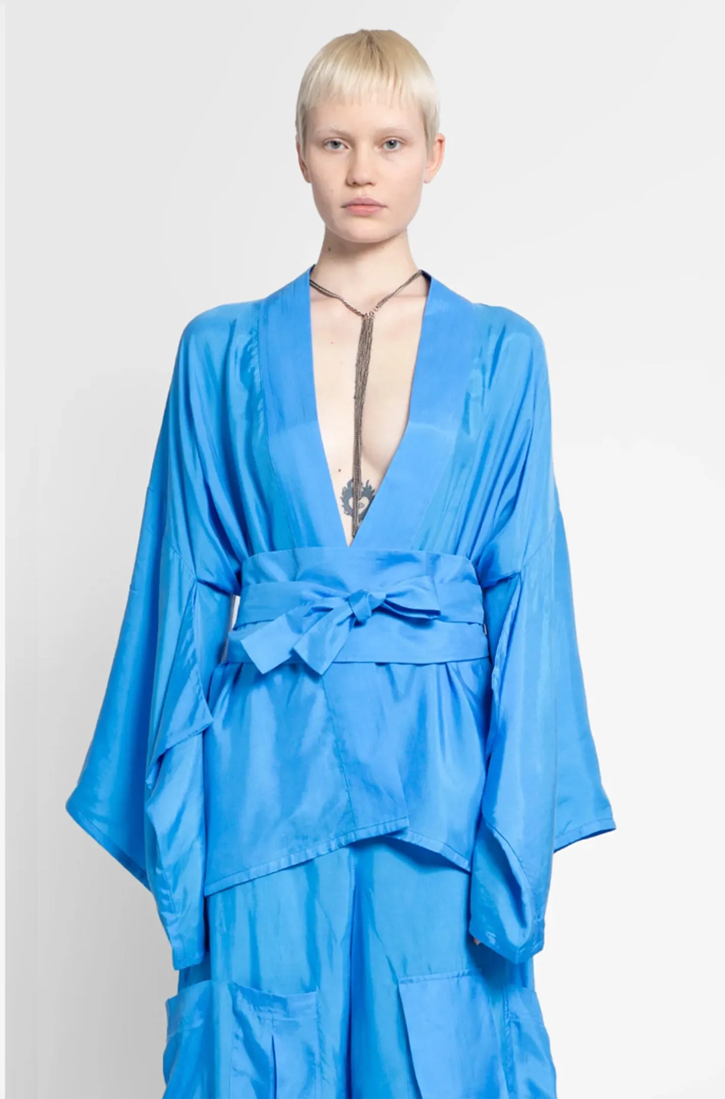 Cupro Belted Kimono in Sky Blue