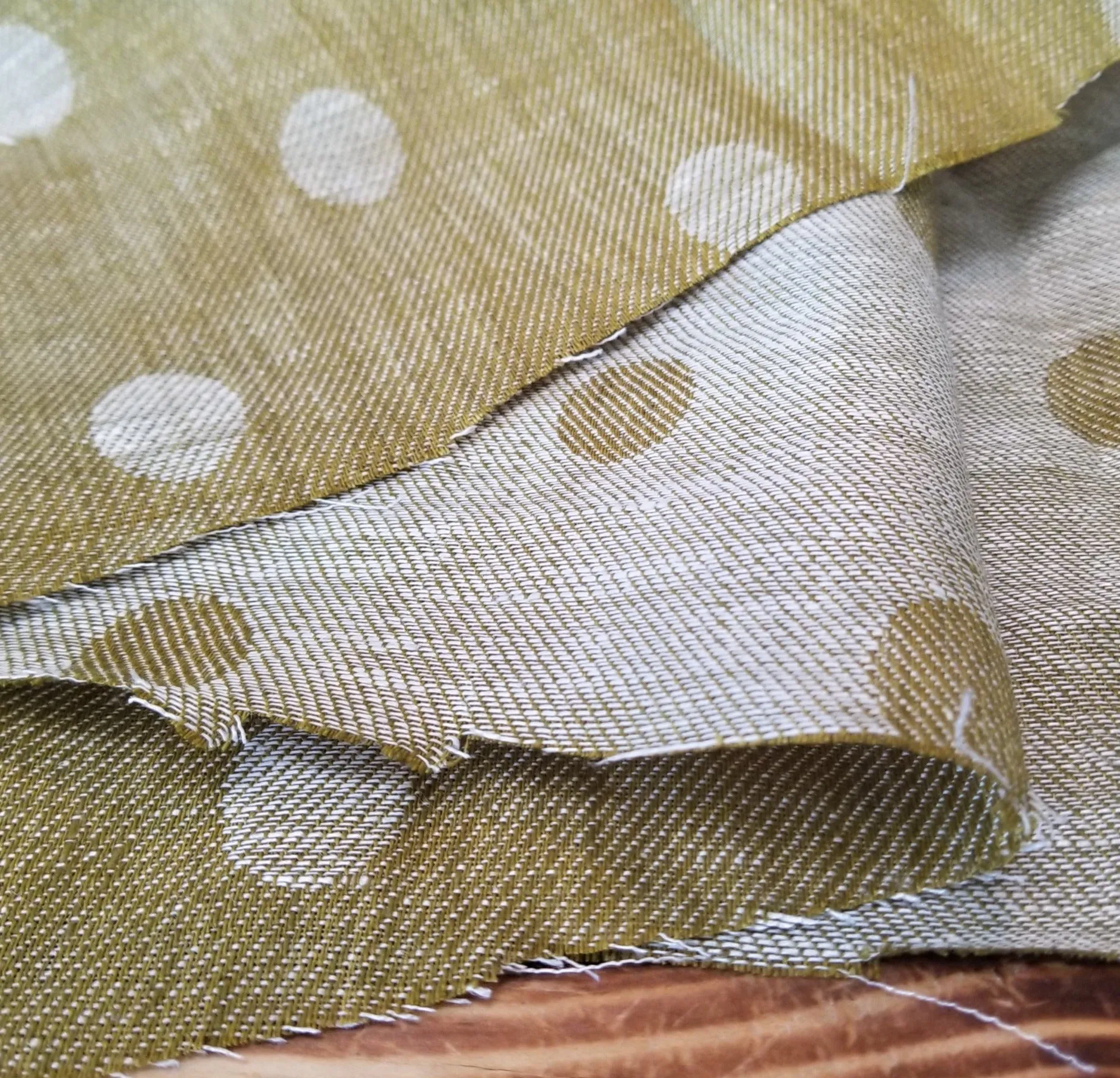 Designer Deadstock Linen Reversible Dots Mustard Yellow and Ivory Jacquard Woven-by the yard