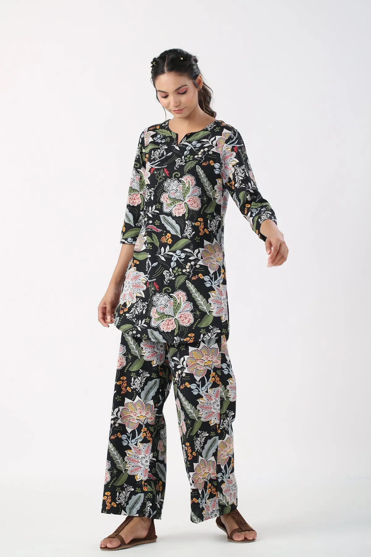 Dreamy Dusk Cotton Flex Palazzo Loungewear Set