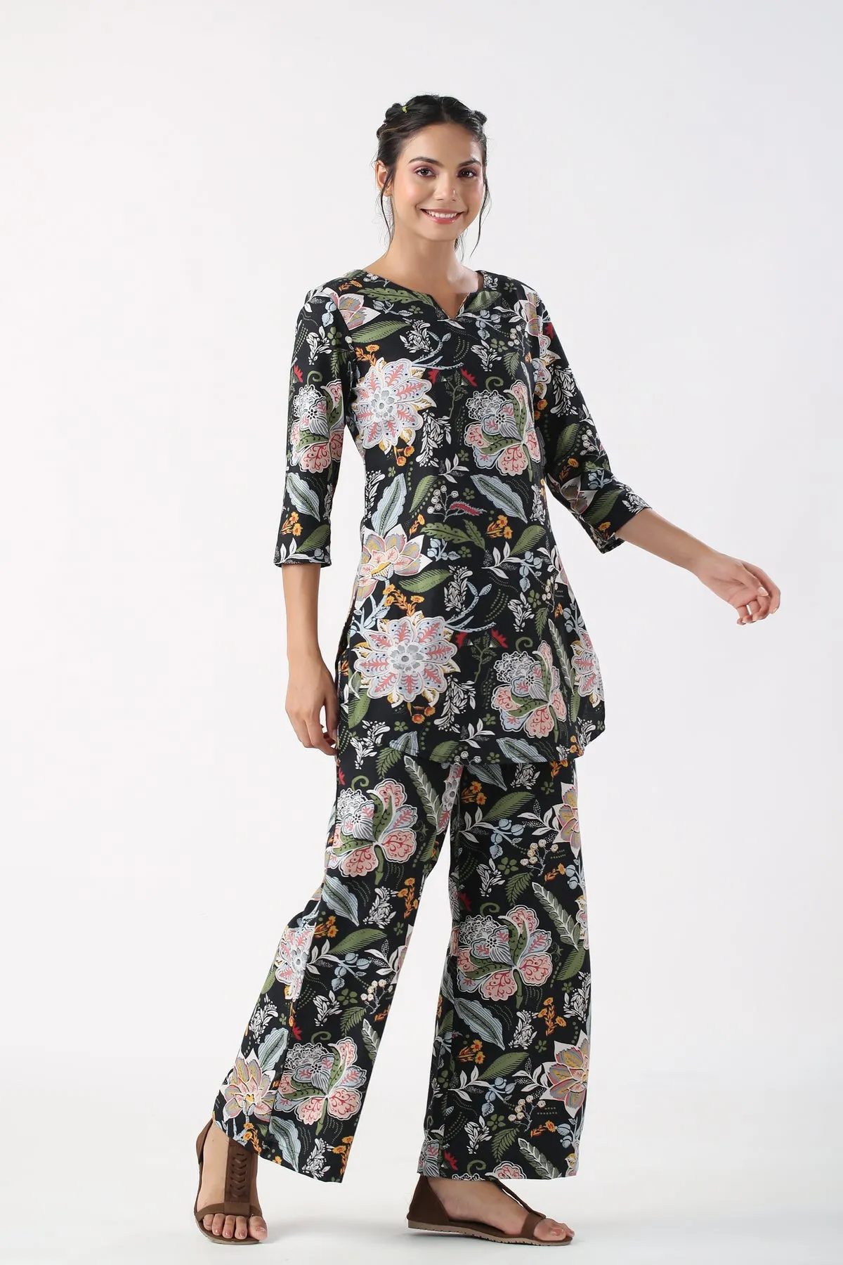 Dreamy Dusk Cotton Flex Palazzo Loungewear Set