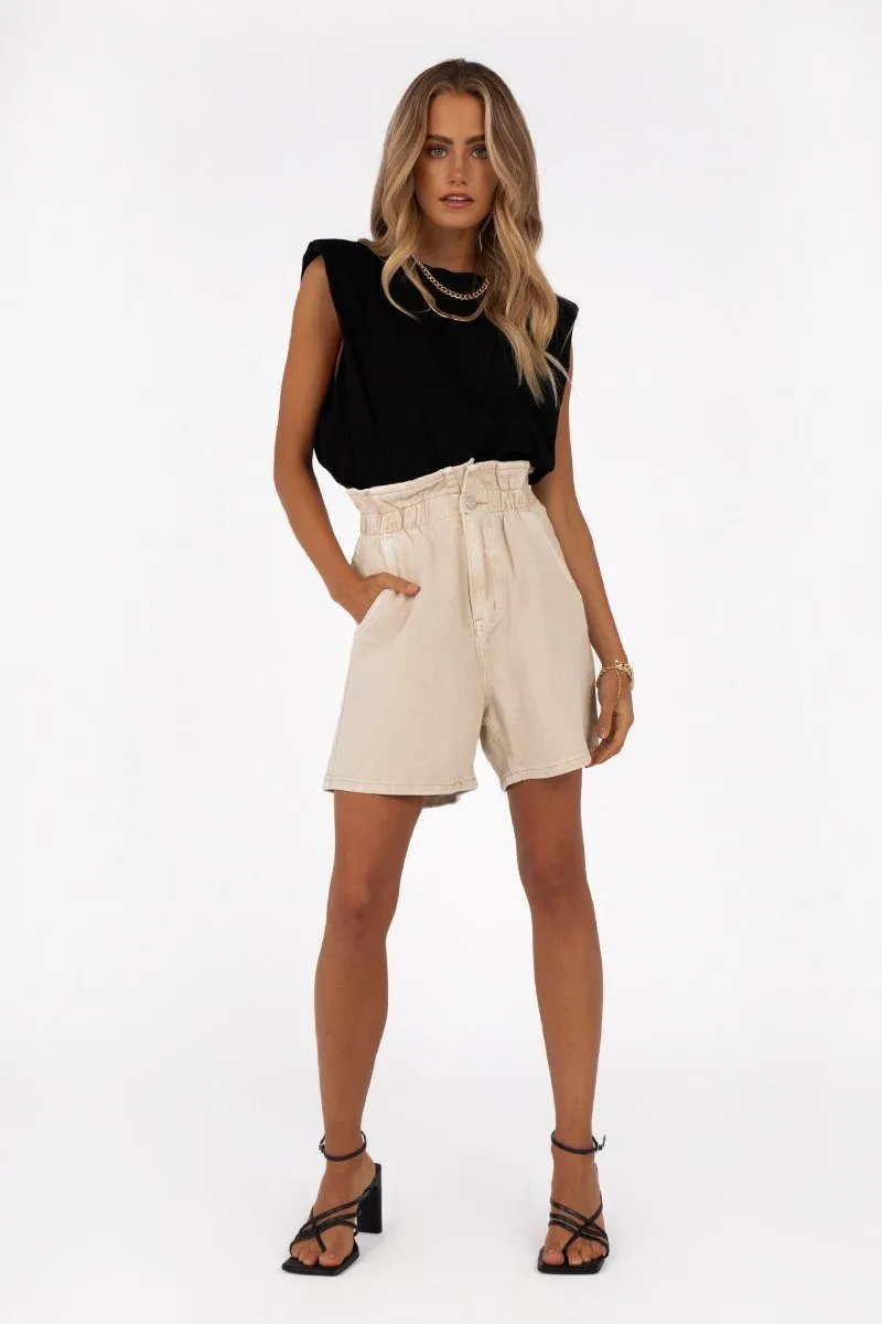 EDDIE BEIGE PAPERBAG DENIM SHORT