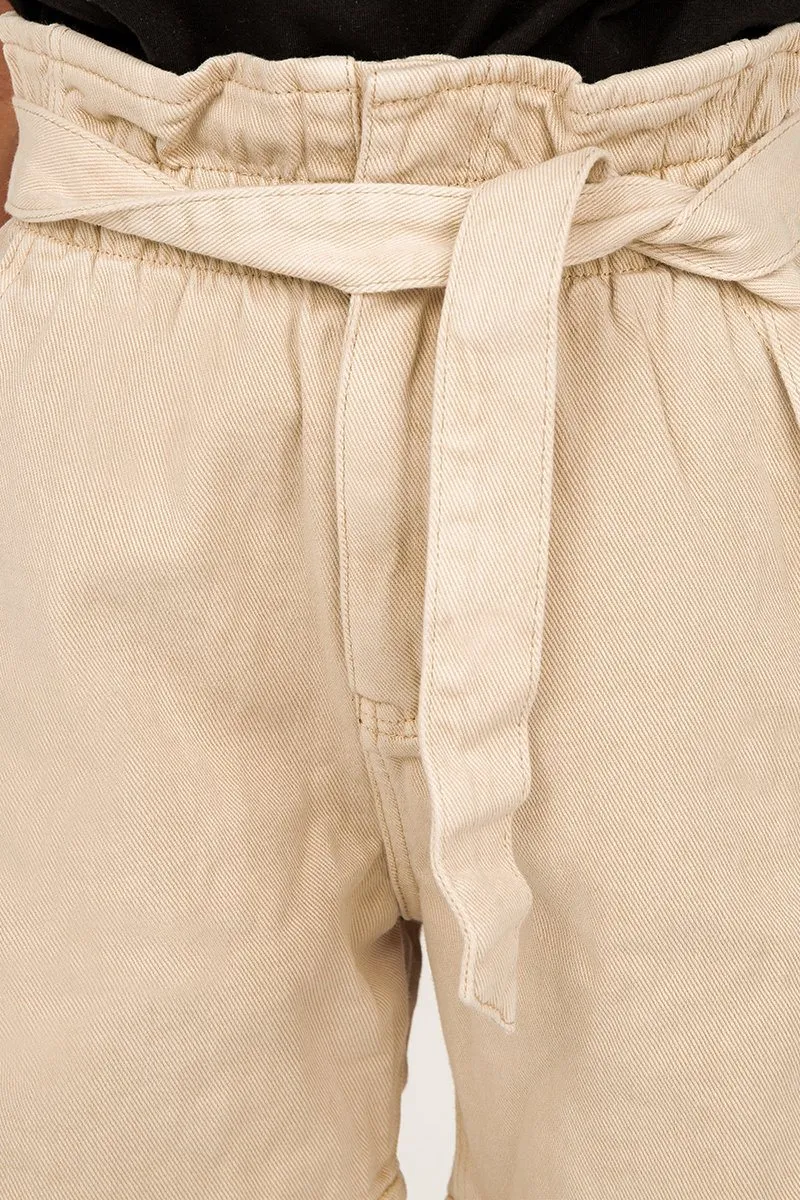 EDDIE BEIGE PAPERBAG DENIM SHORT