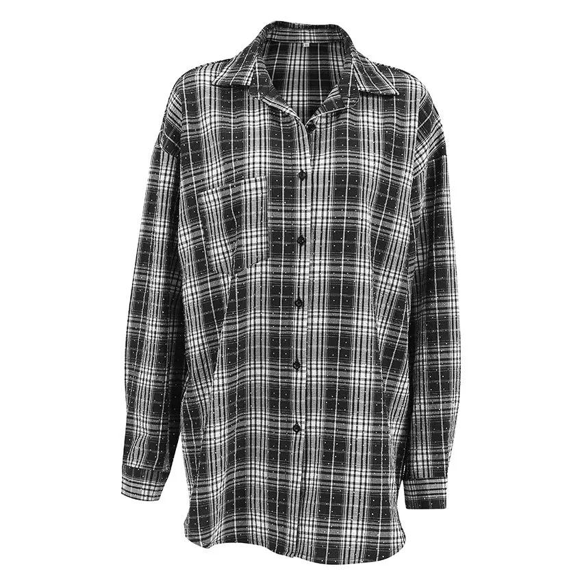 Fall Plaid Long Sleeve Button-Up Shirts Wholesale Womens Clothing N3824090300014