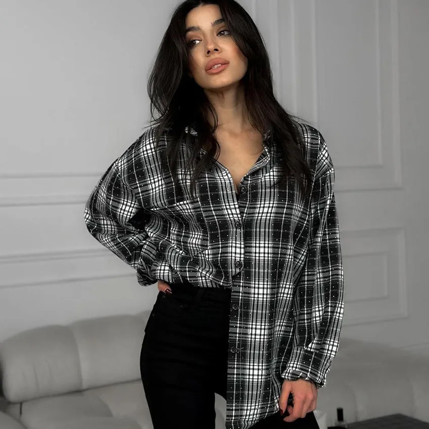 Fall Plaid Long Sleeve Button-Up Shirts Wholesale Womens Clothing N3824090300014