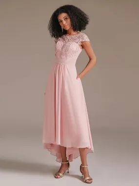 Floral Lace High Low High Low Bridesmaid Dress