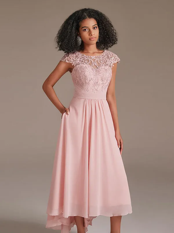 Floral Lace High Low High Low Bridesmaid Dress