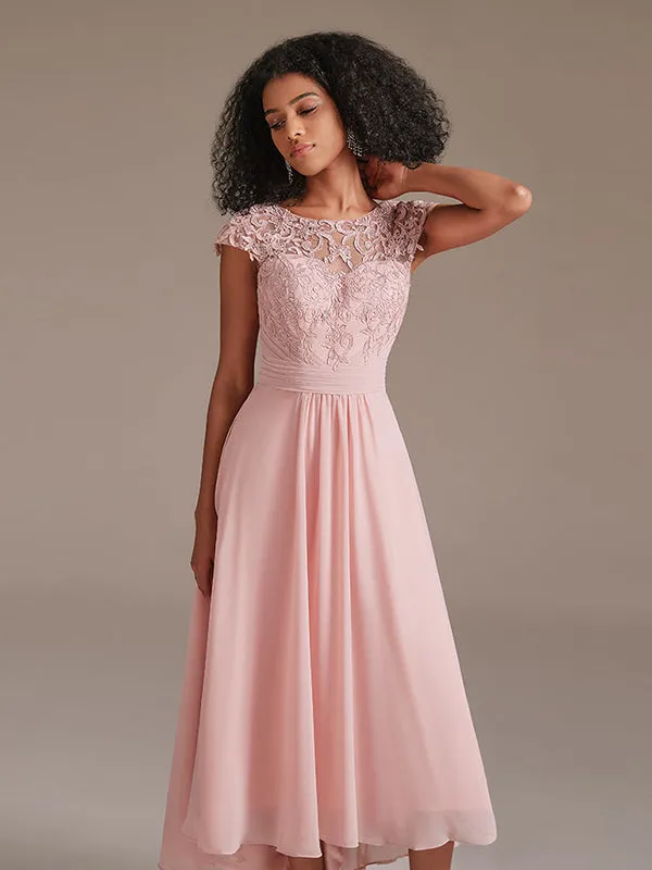 Floral Lace High Low High Low Bridesmaid Dress