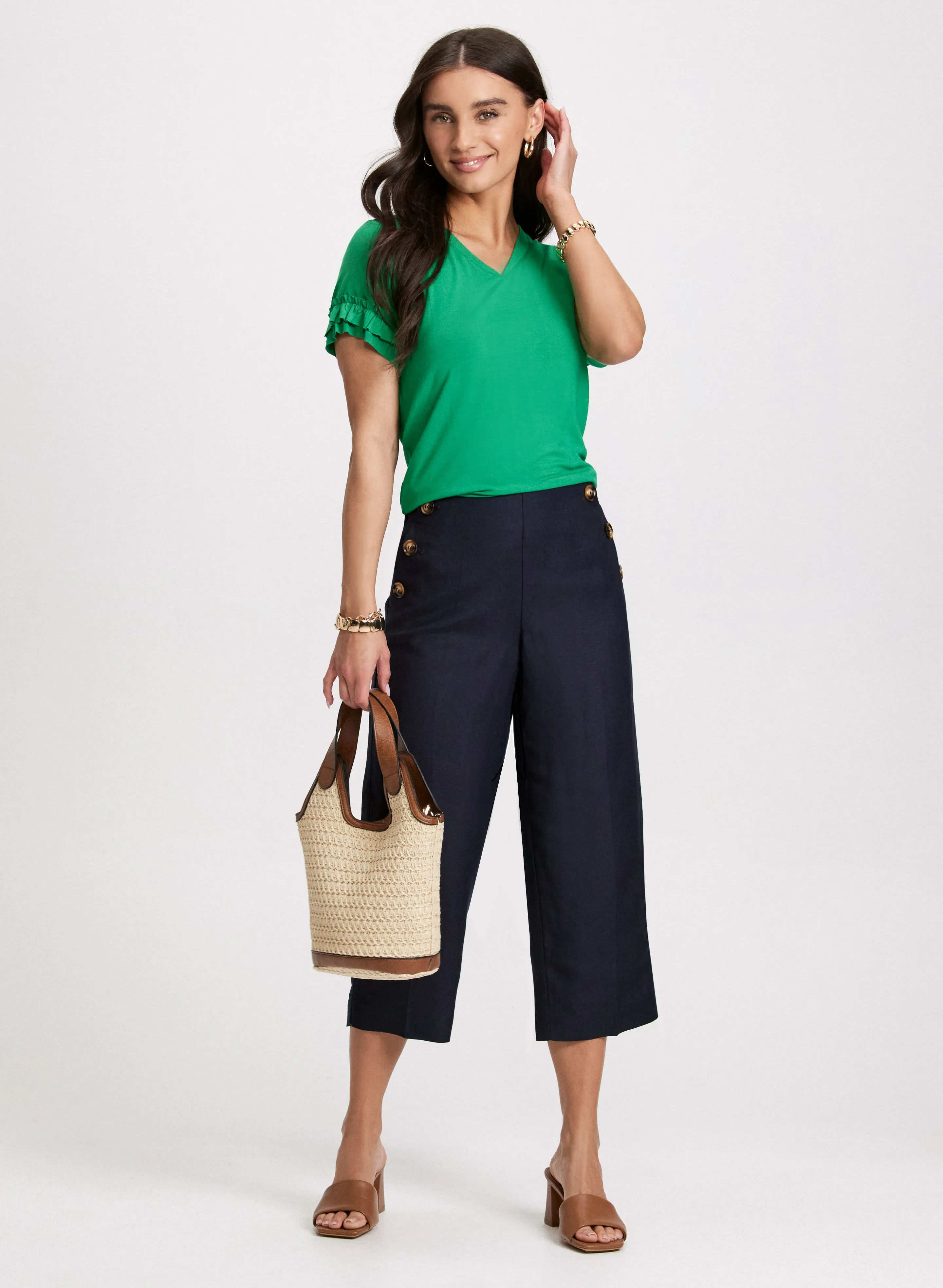 Frill Trim T-Shirt & Wide Leg Capris