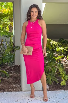 Fuchsia High Low Dress With Side Slit