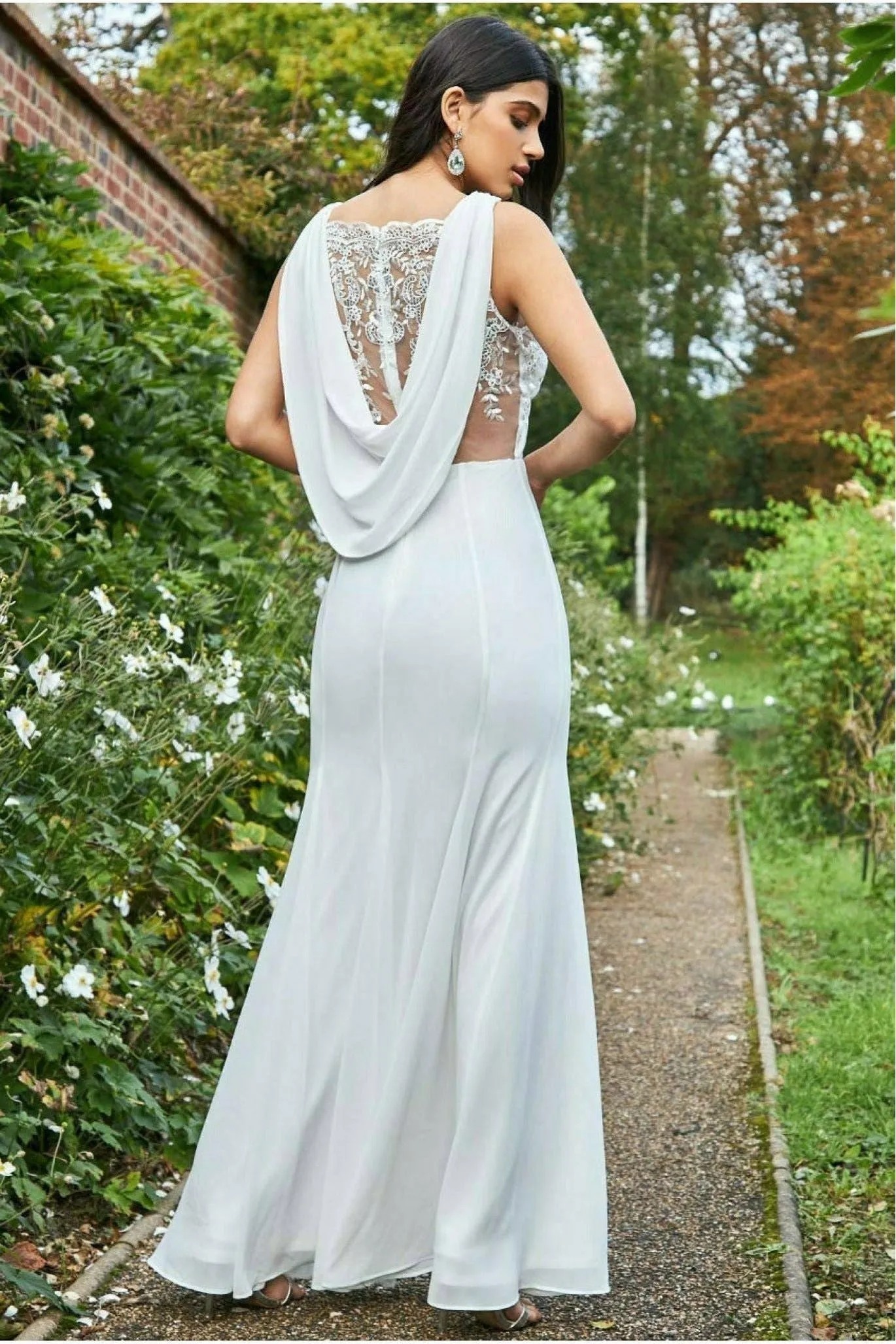 Goddiva Cowl Back Chiffon Maxi - White